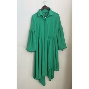 Samuel Dong Midi Shirt Dress XS NWT Green Balloon Designer Artsy Asymmetrical